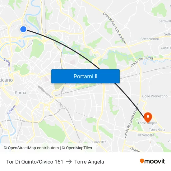 Tor Di Quinto/Civico 151 to Torre Angela map
