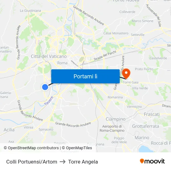 Colli Portuensi/Artom to Torre Angela map