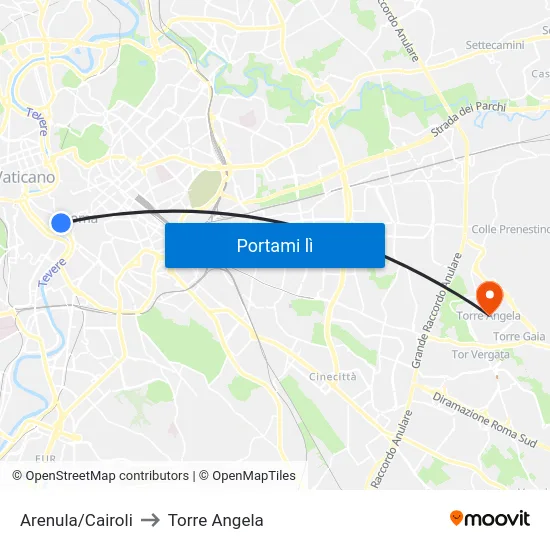 Arenula/Cairoli to Torre Angela map