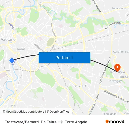 Trastevere/Bernard. Da Feltre to Torre Angela map
