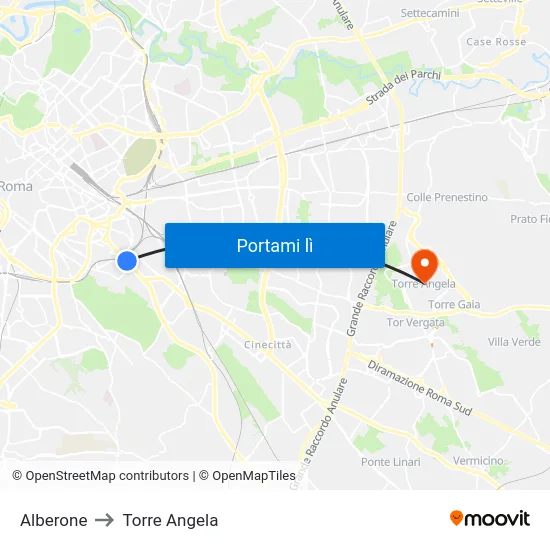 Alberone to Torre Angela map
