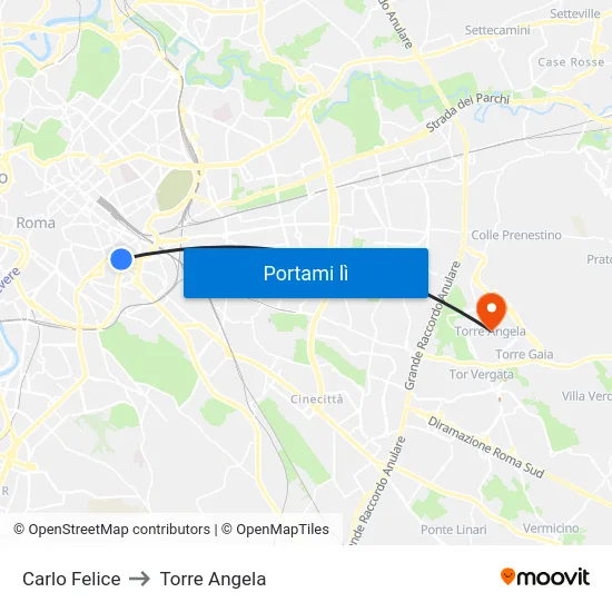 Carlo Felice to Torre Angela map