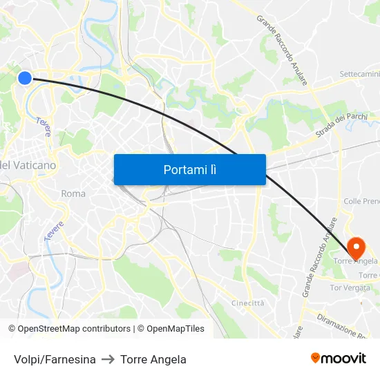 Volpi/Farnesina to Torre Angela map