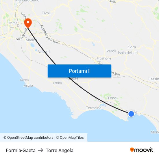 Formia-Gaeta to Torre Angela map