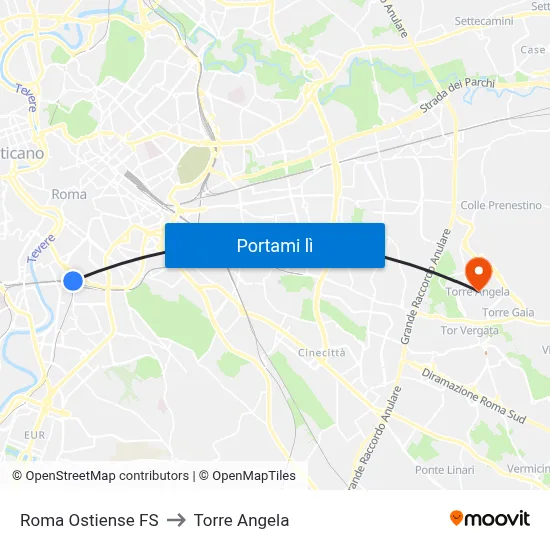 Roma Ostiense FS to Torre Angela map