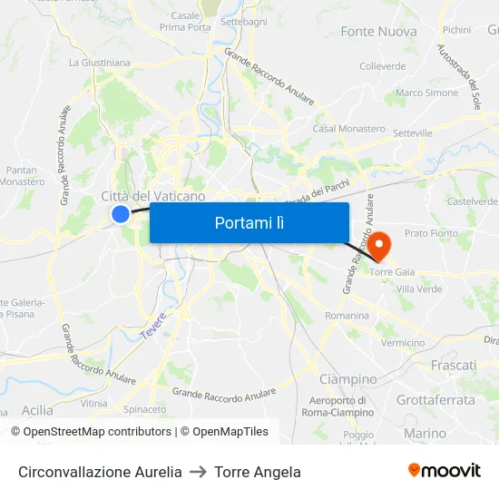 Circonvallazione Aurelia to Torre Angela map