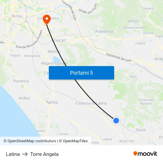 Latina to Torre Angela map