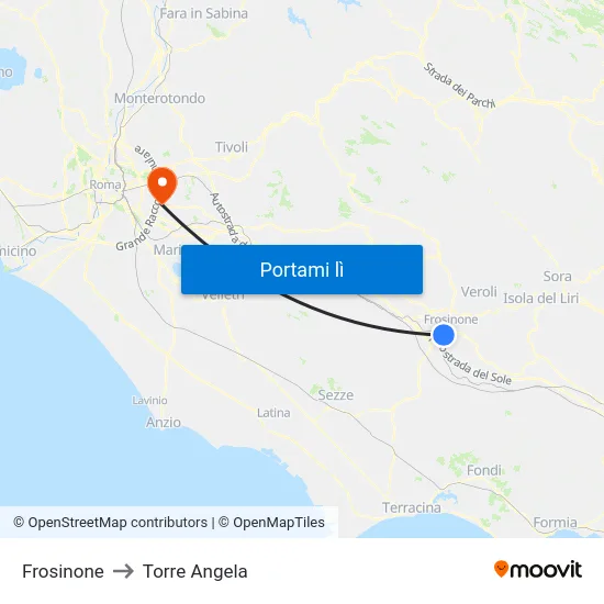 Frosinone to Torre Angela map