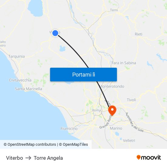 Viterbo to Torre Angela map
