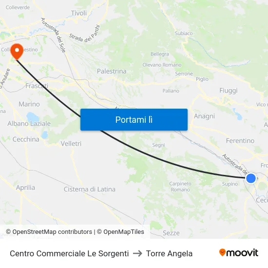 Centro Commerciale Le Sorgenti to Torre Angela map