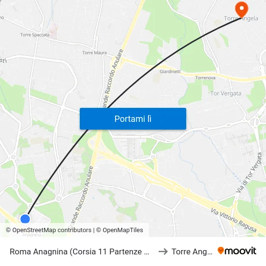 Roma Anagnina (Corsia 11 Partenze Cotral) to Torre Angela map