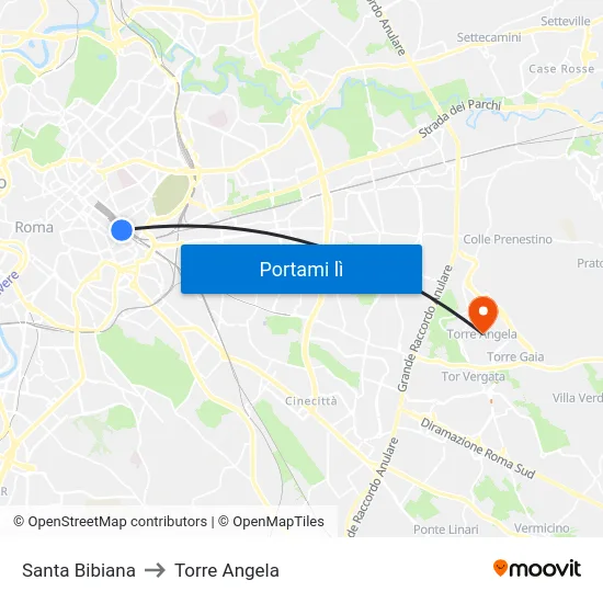 Santa Bibiana to Torre Angela map