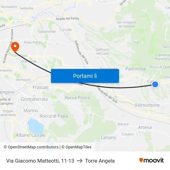 Via Giacomo Matteotti, 11-13 to Torre Angela map