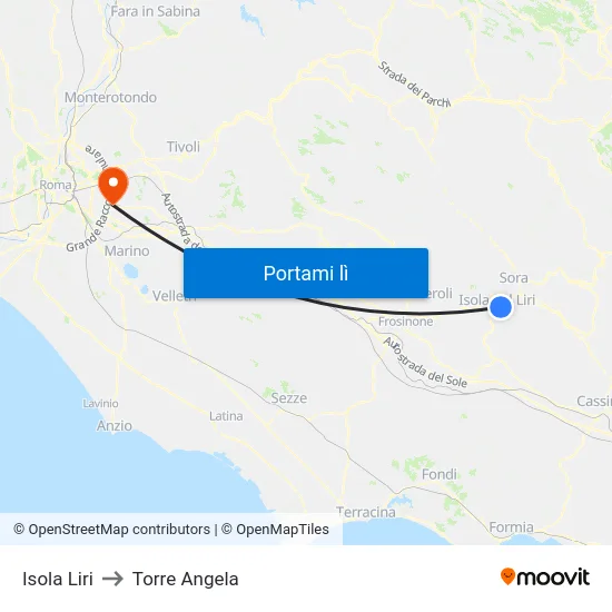 Isola Liri to Torre Angela map