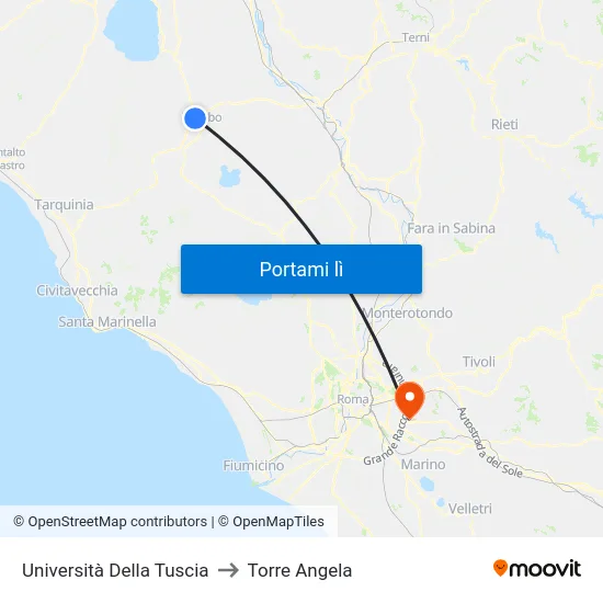 Università Della Tuscia to Torre Angela map