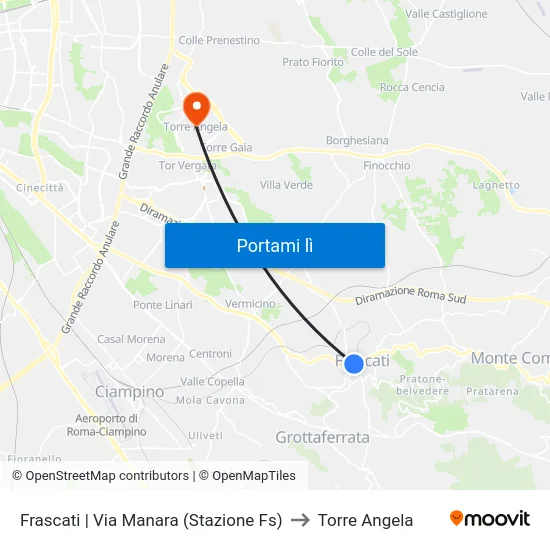 Frascati | Via Manara (Stazione Fs) to Torre Angela map