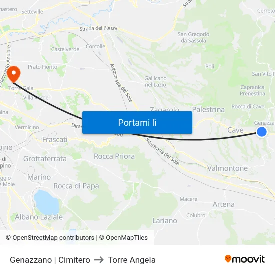 Genazzano | Cimitero to Torre Angela map