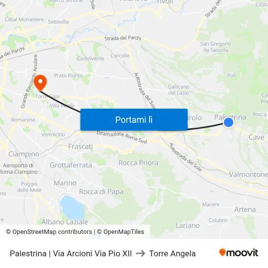 Palestrina | Via Arcioni Via Pio XII to Torre Angela map