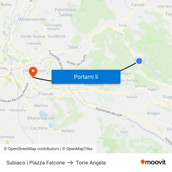 Subiaco | Piazza Falcone to Torre Angela map