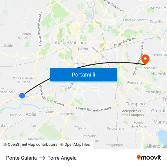 Ponte Galeria to Torre Angela map