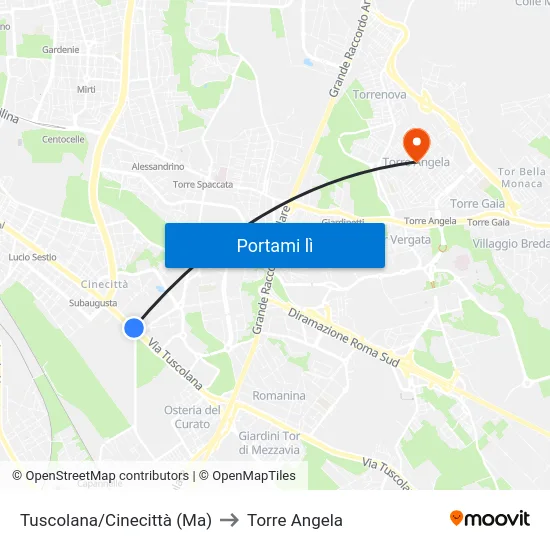 Tuscolana/Cinecittà (Ma) to Torre Angela map