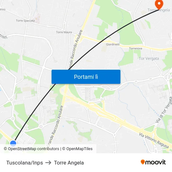 Tuscolana/Inps to Torre Angela map