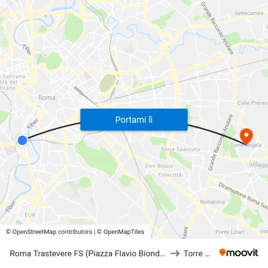 Roma Trastevere FS (Piazza Flavio Biondo - Ingresso Stazione) to Torre Angela map