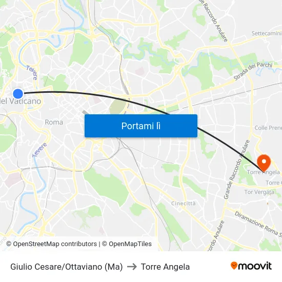 Giulio Cesare/Ottaviano (Ma) to Torre Angela map