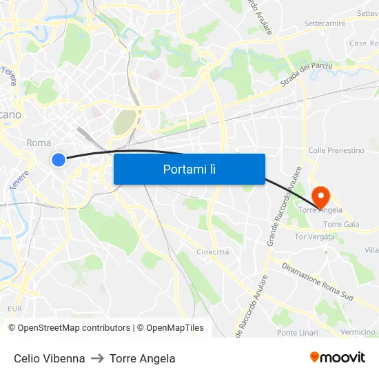 Celio Vibenna to Torre Angela map