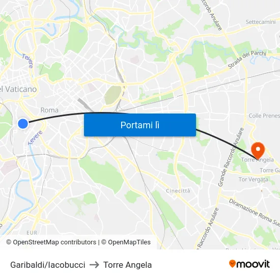 Garibaldi/Iacobucci to Torre Angela map
