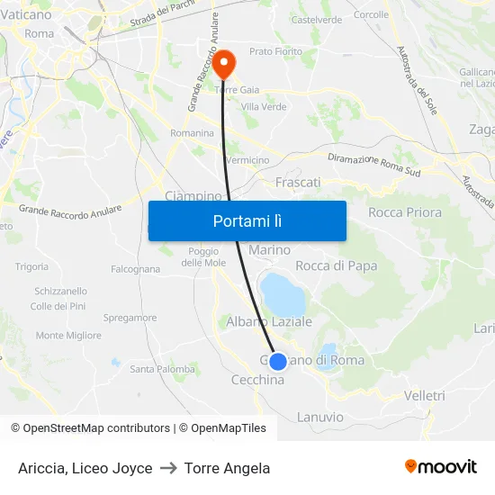 Ariccia, Liceo Joyce to Torre Angela map