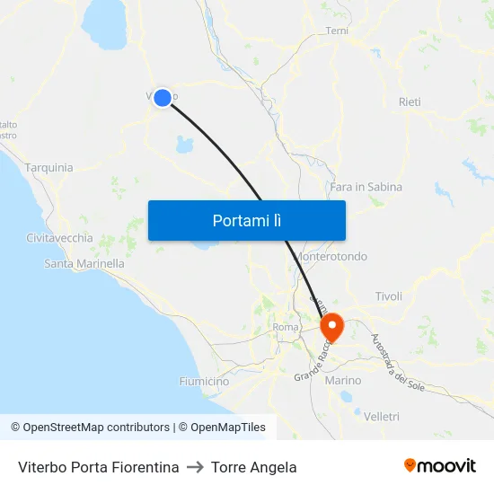 Viterbo Porta Fiorentina to Torre Angela map