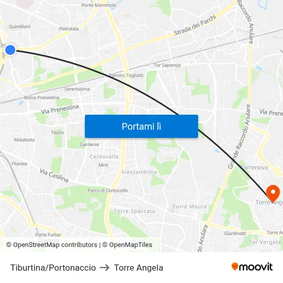 Tiburtina/Portonaccio to Torre Angela map