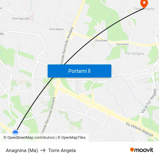 Anagnina (Ma) to Torre Angela map