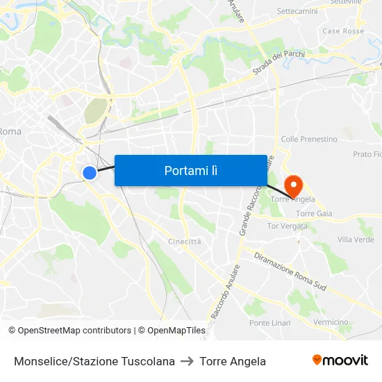 Monselice/Stazione Tuscolana to Torre Angela map