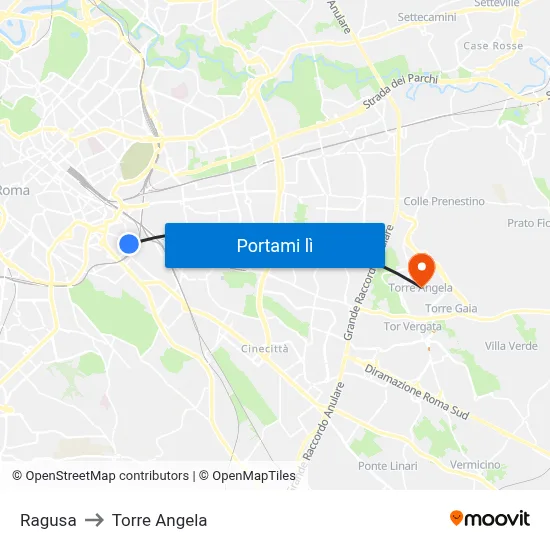 Ragusa to Torre Angela map