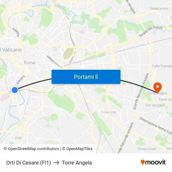 Orti Di Cesare (Fl1) to Torre Angela map