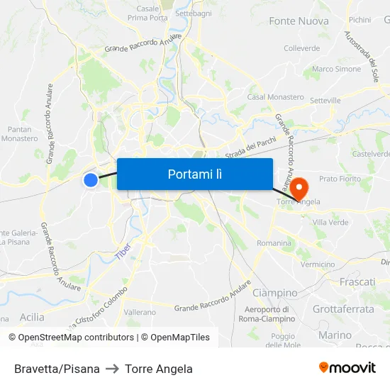 Bravetta/Pisana to Torre Angela map