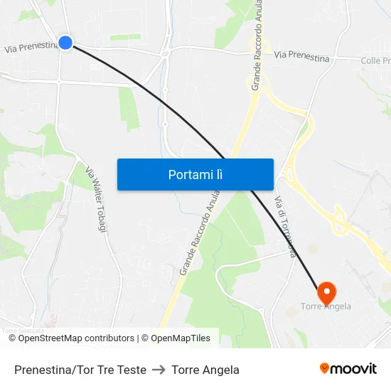 Prenestina/Tor Tre Teste to Torre Angela map