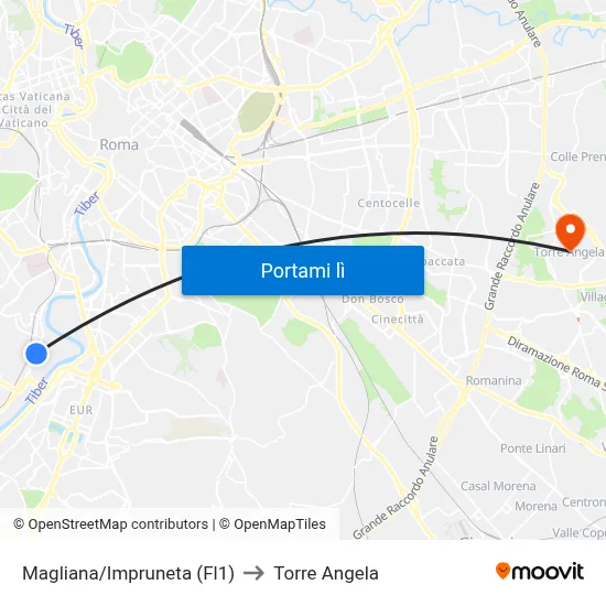 Magliana/Impruneta (Fl1) to Torre Angela map