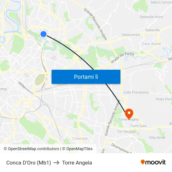 Conca D'Oro (Mb1) to Torre Angela map