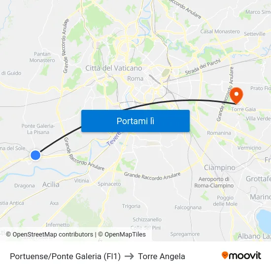 Portuense/Ponte Galeria (Fl1) to Torre Angela map