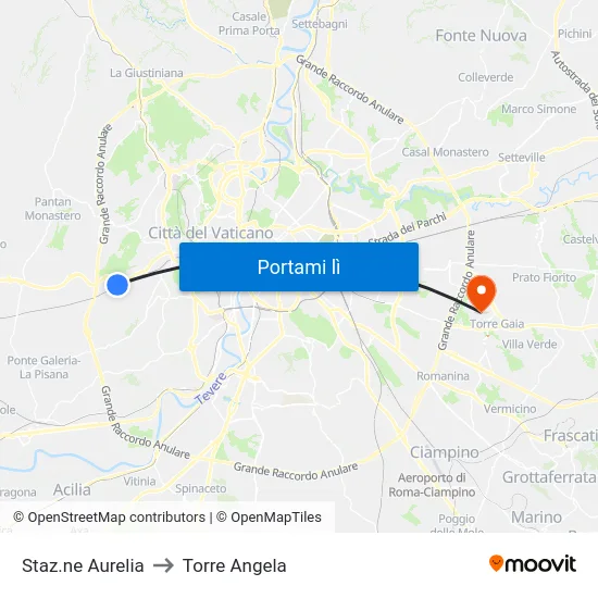 Staz.ne Aurelia to Torre Angela map