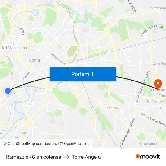 Ramazzini/Gianicolense to Torre Angela map