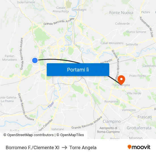 Borromeo F./Clemente XI to Torre Angela map