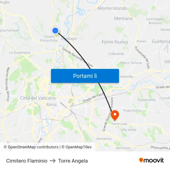 Cimitero Flaminio to Torre Angela map