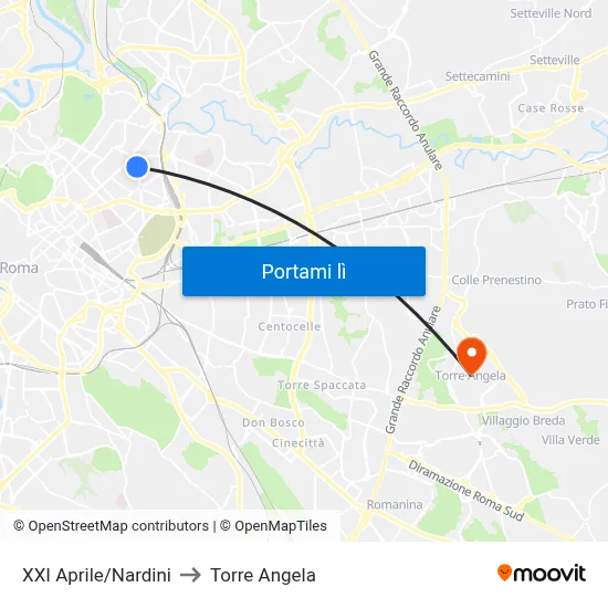 XXI Aprile/Nardini to Torre Angela map