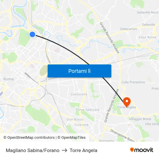Magliano Sabina/Forano to Torre Angela map