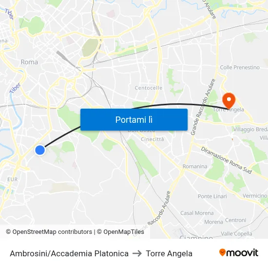 Ambrosini/Accademia Platonica to Torre Angela map