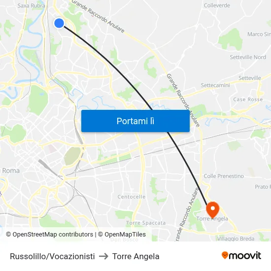 Russolillo/Vocazionisti to Torre Angela map